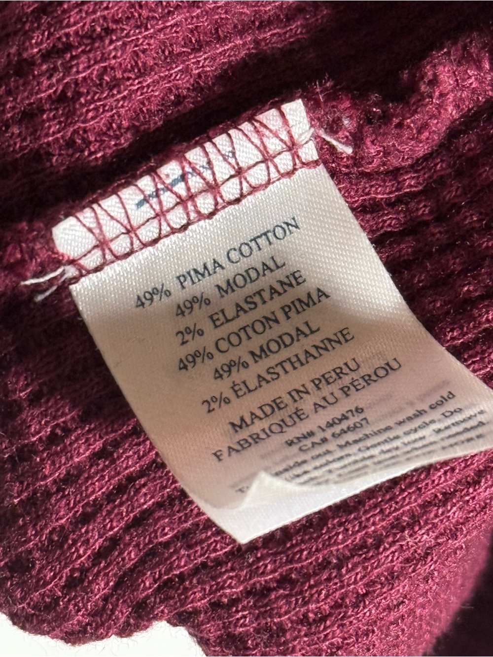 Faherty LEGEND Waffle Long Sleeve Top Maroon Red PIMA COTTON Size XS Layering - Picture 6 of 7